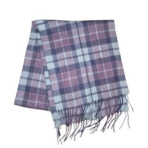 LOCHMERE 100% Cashmere Plaid Fringe Scarf Purple Blue  Luxury Winter Scottish